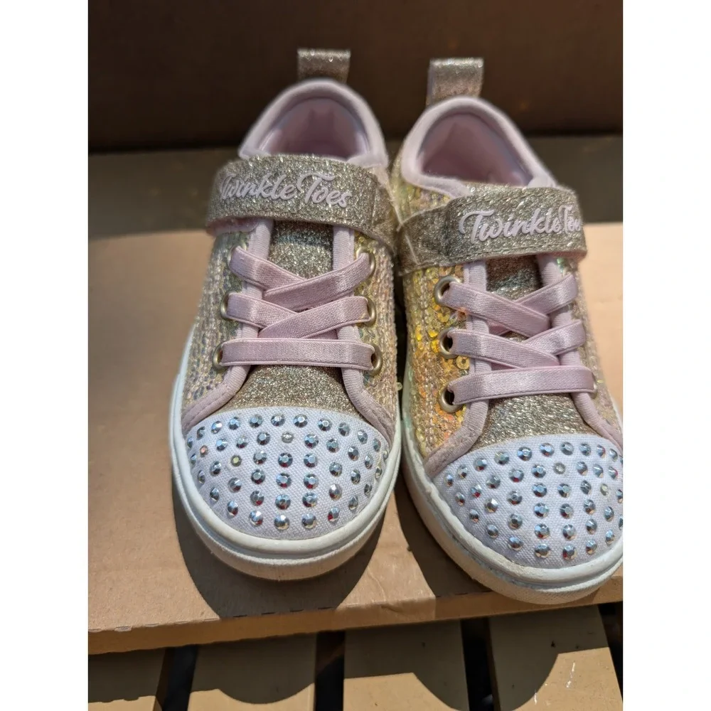 Skechers Twinkle Toes Pink/Gold Glitter Gems Shoes Sneakers Toddler Girl Size 9